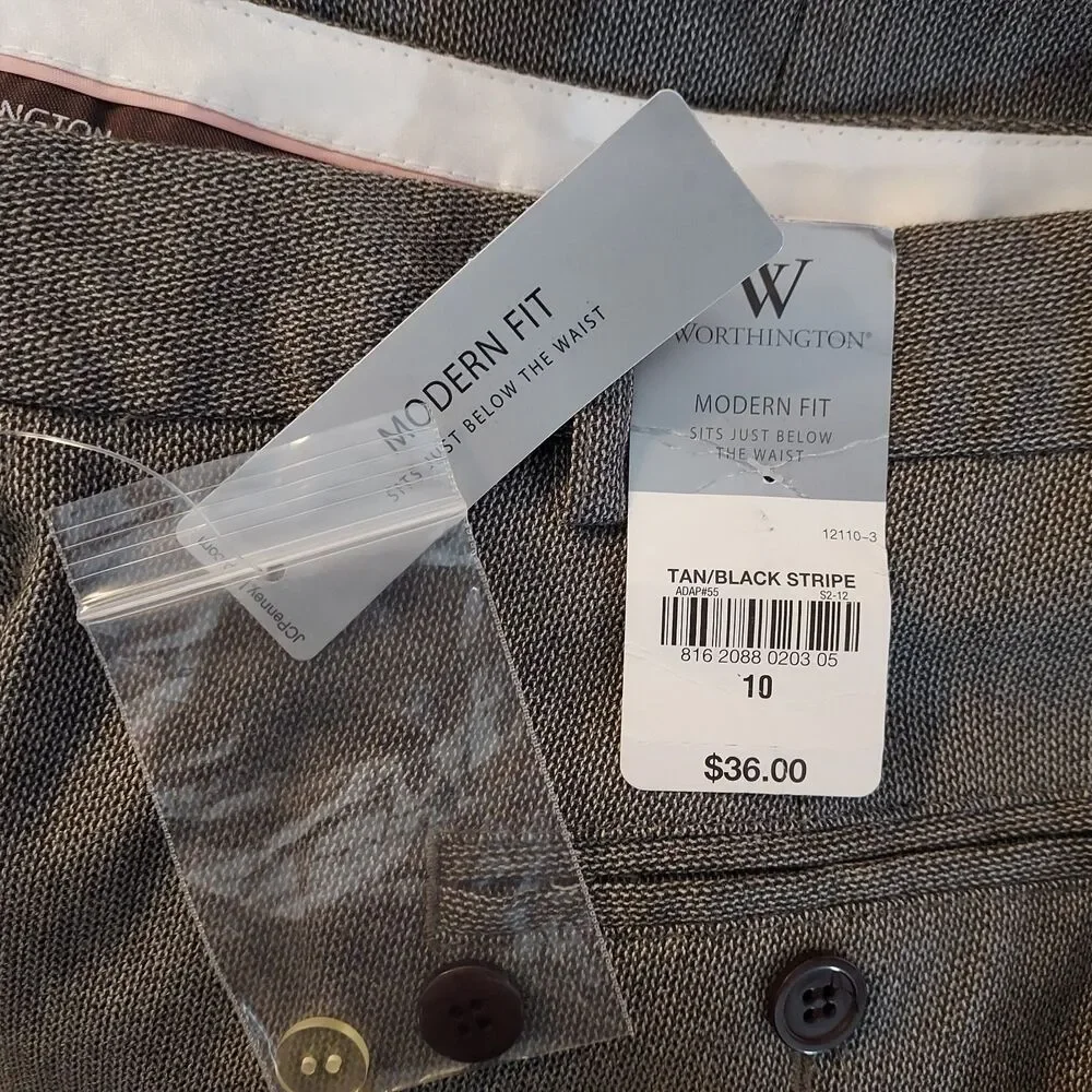 Worthington Dress Pants Womens Size 10 Tan Black Trouser Modern Fit Office NWT
